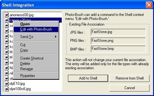 Интеграция с оболочкой в Photobrush