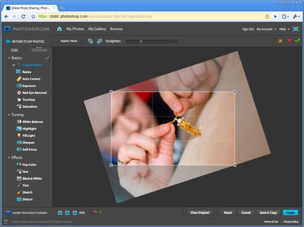Вращение и поворот снимка в Photoshop.com