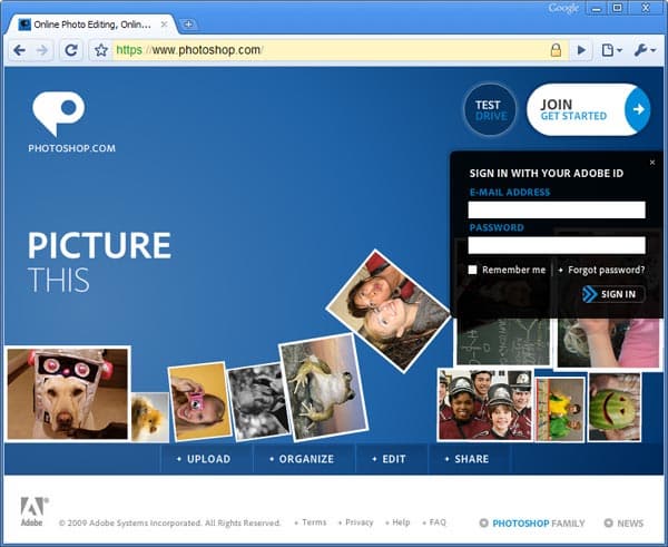 Стартовая страница Photoshop.com
