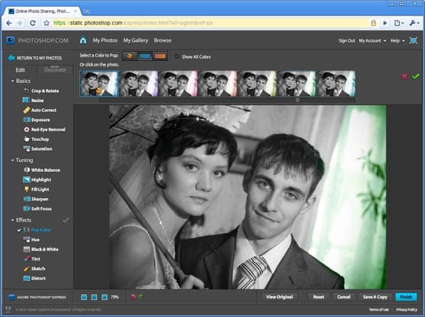 Выборочное удаление цвета на фотографиях в Photoshop.com
