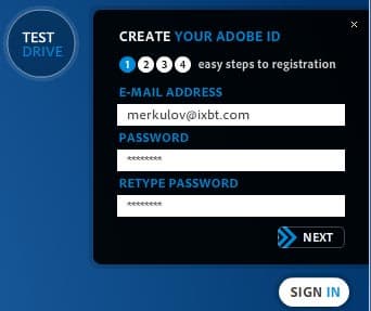 Регистрация в Photoshop.com