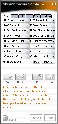 Меню вызова инструментов Nick Color Efex Pro