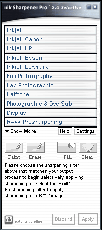 Меню вызова инструментов Nick Sharpener Pro