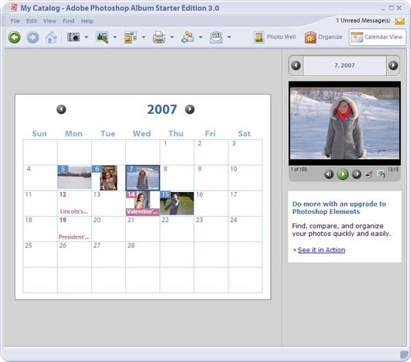 Календарь в Adobe Photoshop Album Starter Edition