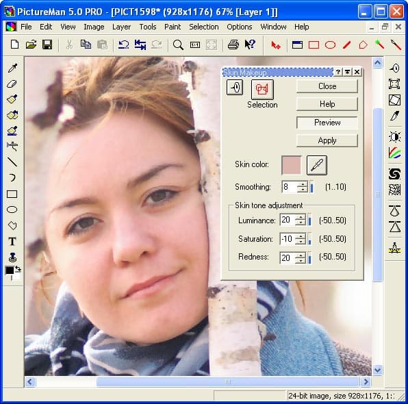 Обработка кожи на портретах в PictureMan с помощью инструмента Skin Makeup