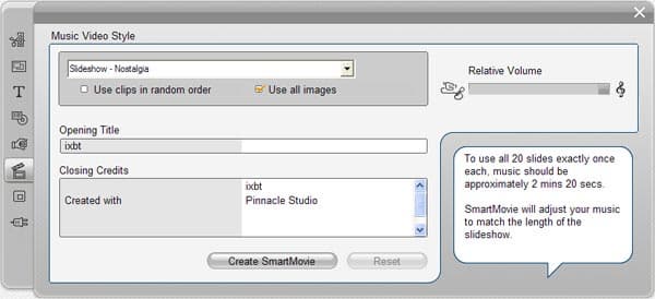 Автоматическое создание слайд-шоу с помощью инструмента Smart Movie в Pinnacle Studio 12