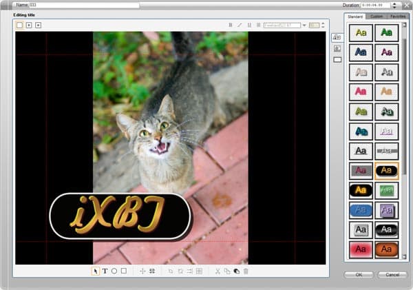 Редактор текстовых надписей в Pinnacle Studio 12