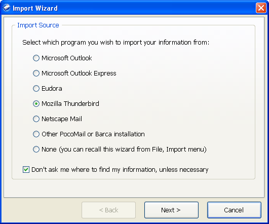 Импорт почтовых сообщений в PocoMail