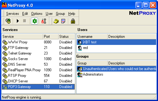 Рабочее окно NetProxy