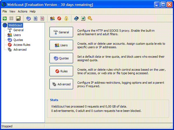 Рабочее окно WebScout