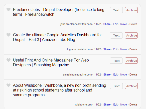 Интерфейс Instapaper