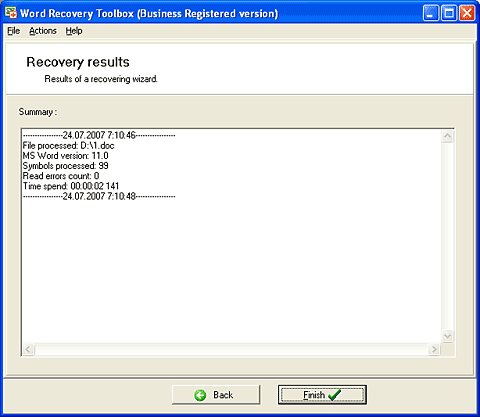 Главное окно программы Recovery ToolBox for Word