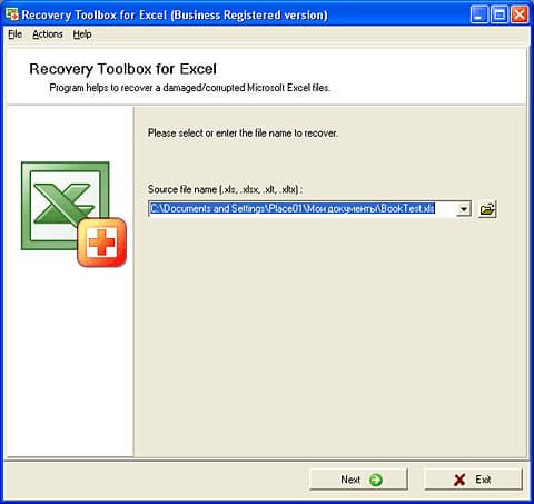 Главное окно программы Recovery ToolBox for Excel