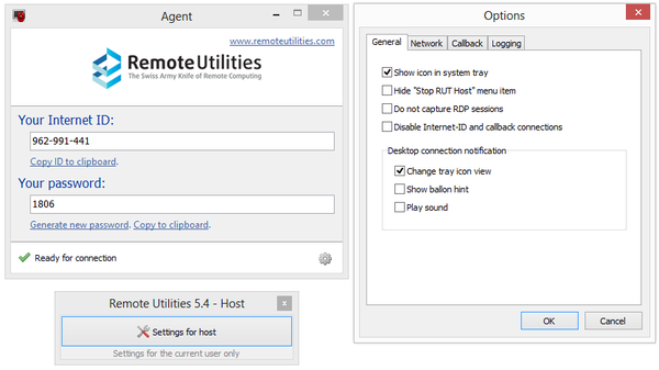 Настройки Remote Utilities