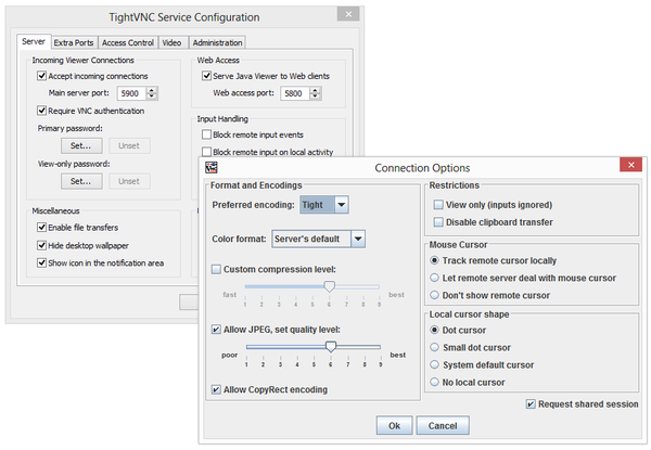 Настройки TightVNC и Java-оболочки