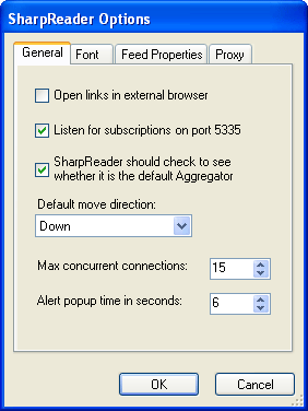 Настройки SharpReader