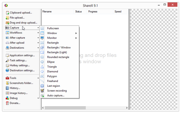 Интерфейс ShareX