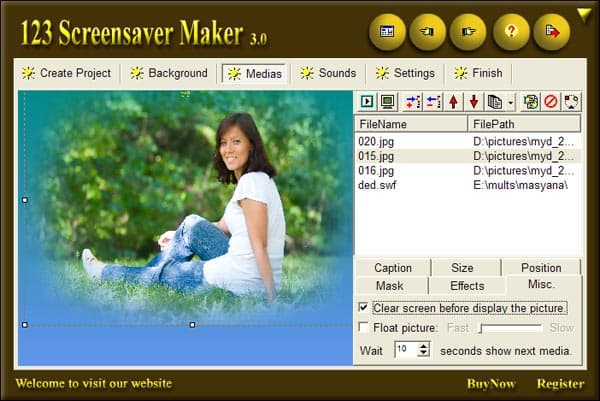 Рабочее окно 123 Screensaver Maker