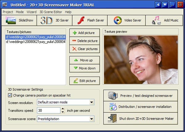 Рабочее окно 2D+3D Screensaver Maker