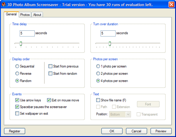 Настройки 3D Photo Album Screensaver