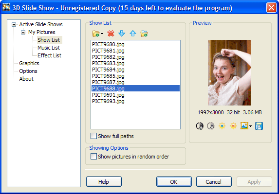 Настройки 3D Slide Show Screen Saver