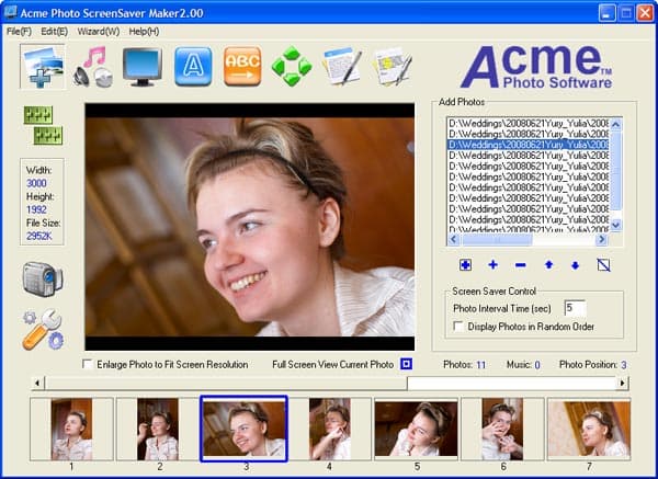 Рабочее окно Acme Photo Screensaver