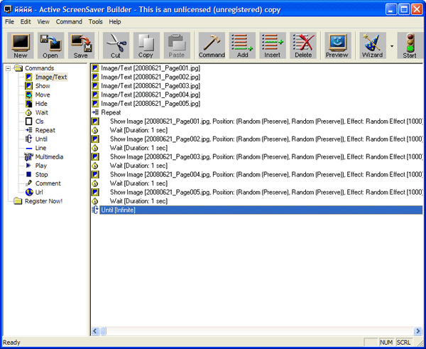 Рабочее окно Active ScreenSaver Builder