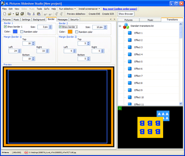 Добавление бордюра к слайдам в AL Pictures Slideshow Studio