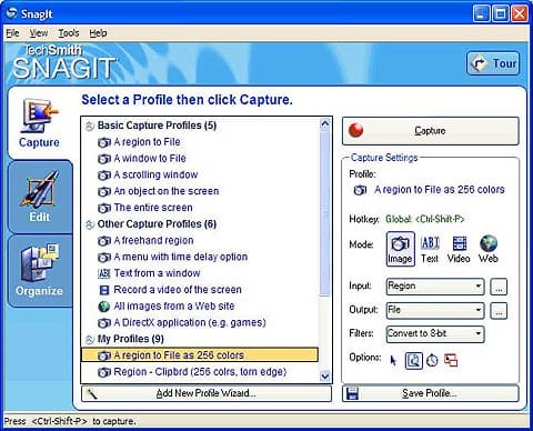 Закладка Capture