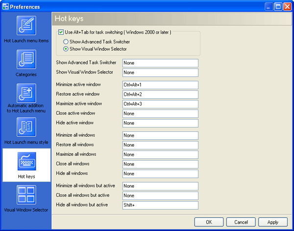Управление горячими клавишами в Task Commander