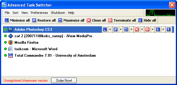 Рабочее окно модуля Task Switcher, входящего в состав Task Commander