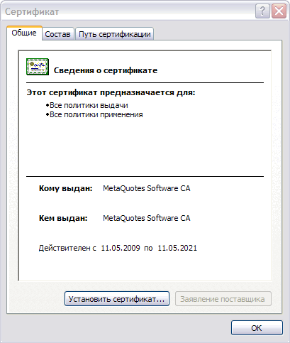Свойства сертификата