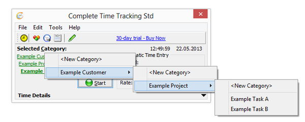 Работа с категориями в Complete Time Tracking