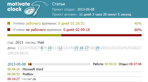 Документ отчета Motivate Clock