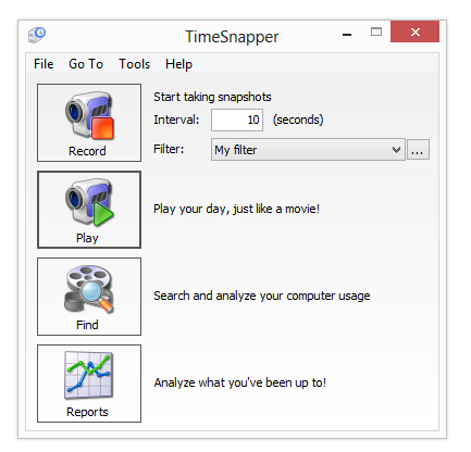 Главное окно TimeSnapper