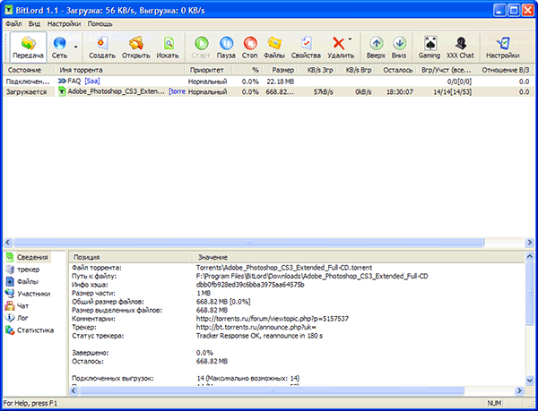 Главное окно BitLord