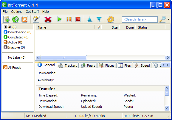Главное окно BitTorrent