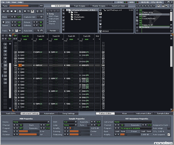 Рабочее окно Renoise