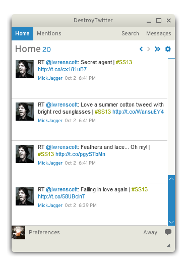 Главное окно DestroyTwitter