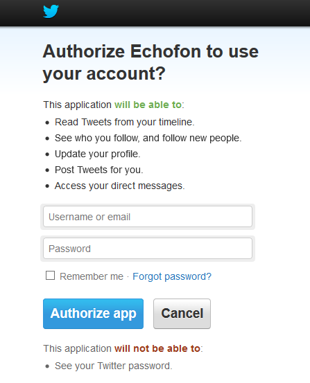 Авторизация приложения в Twitter