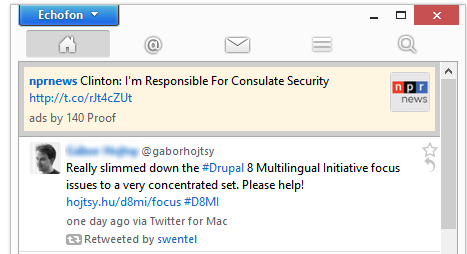 Главное меню Echofon