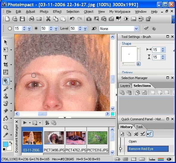 Обесцвечивание красных зрачков в Ulead Photoimpact