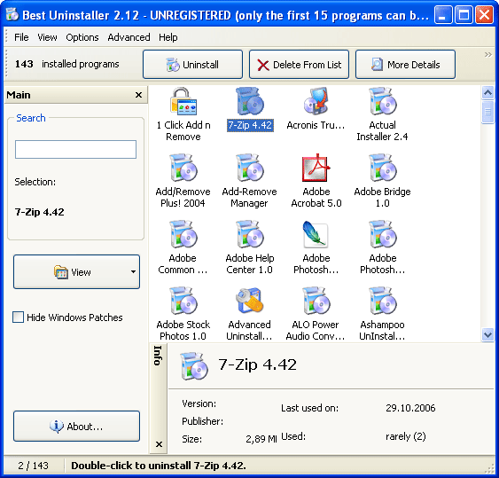 Рабочее окно Best Uninstaller