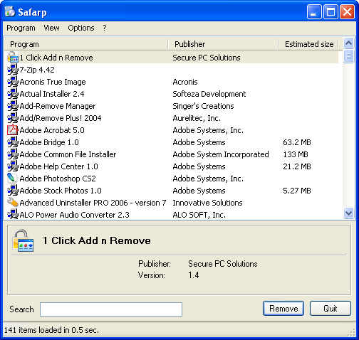 Рабочее окно Safarp