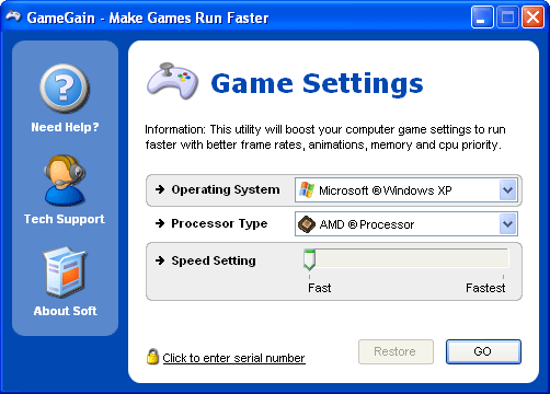 Рабочее окно GameGain