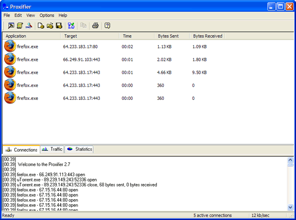 Рабочее окно Proxifier
