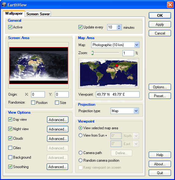 Настройки EarthView