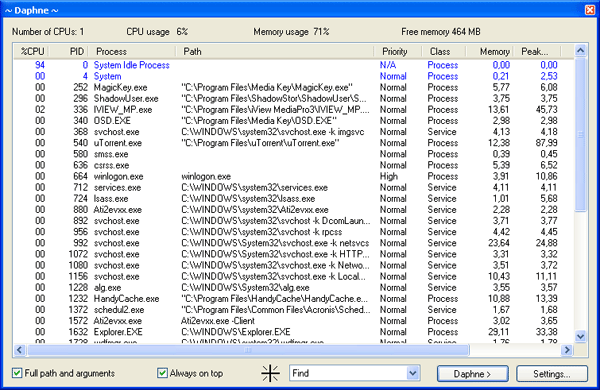Рабочее окно Daphne