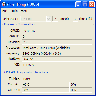 Рабочее окно Core Temp