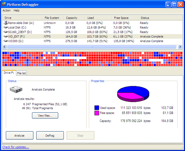 Рабочее окно Defraggler